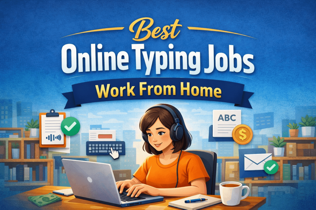 Best Online Typing Jobs Work From Home – woman typing on laptop earning money online
